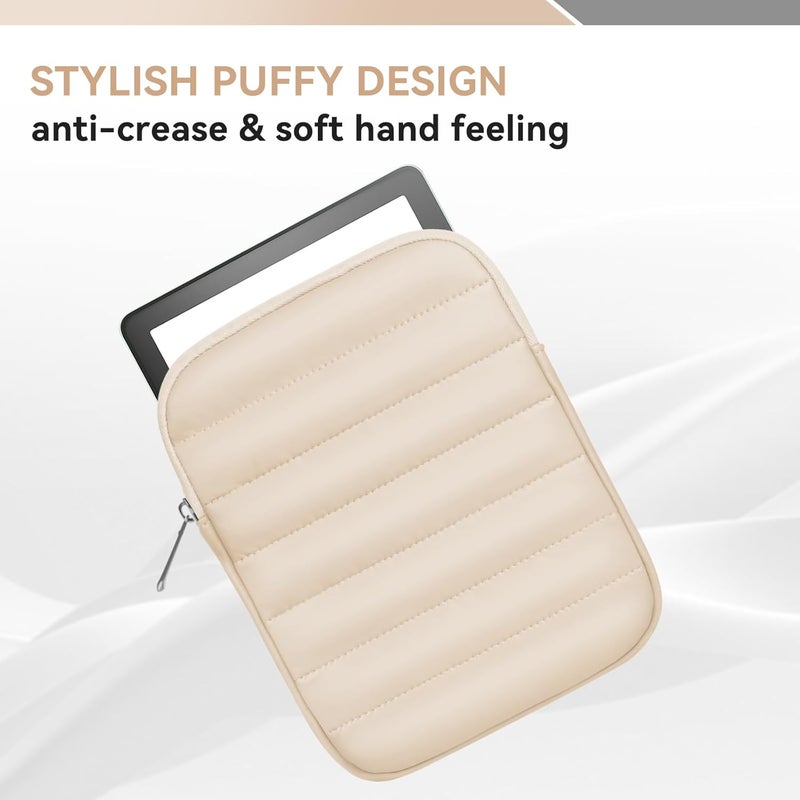 Clezolraa 6-7 Inch Puffy Sleeve Case for 7" Kindle Paperwhite 12th Gen/Colorsoft 2024, 6.8" Kindle Paperwhite 11th Gen, 6" Kindle 11th Gen 2024/2022, Oasis, Protective Pouch Bag, Beige - Image 3